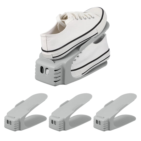 Uxcell Shoe Slot Organizer 4 Pcs, 10.2x3.9x5.1 Inch Shoe Stacker Double Layer 50% Space Saver for Storage Closet Rack Organization, Gray