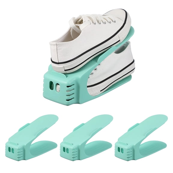 Uxcell Shoe Slot Organizer 4 Pcs, 10.2x3.9x5.1 Inch Shoe Stacker Double Layer 50% Space Saver for Storage Closet Rack Organization, Light Green