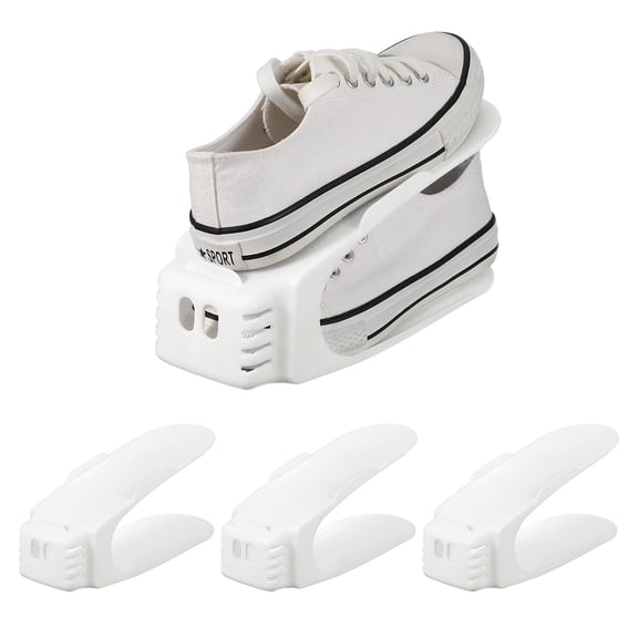 Uxcell Shoe Slot Organizer 4 Pcs, 10.2x3.9x5.1 Inch Shoe Stacker Double Layer 50% Space Saver for Storage Closet Rack Organization, White