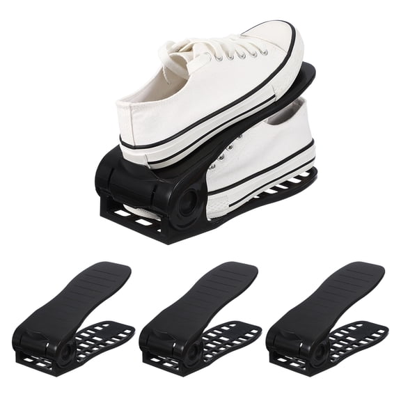 Uxcell Shoe Slot Organizer 4 Pcs, 10.2x3.9x7.1 Inch Shoe Stacker Double Layer 50% Space Saver for Storage Closet Rack Organization, Black