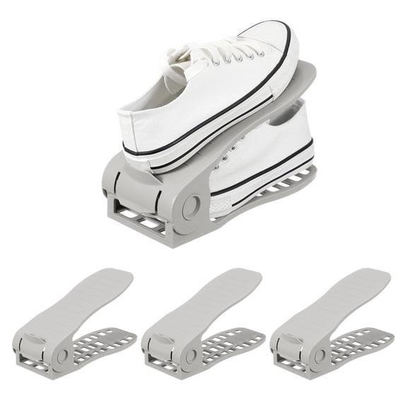 Uxcell Shoe Slot Organizer 4 Pcs, 10.2x3.9x7.1 Inch Shoe Stacker Double Layer 50% Space Saver for Storage Closet Rack Organization, Light Gray