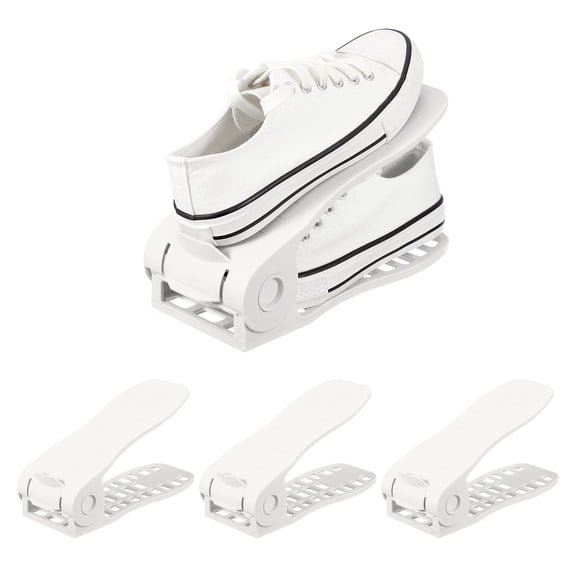 Uxcell Shoe Slot Organizer 4 Pcs, 10.2x3.9x7.1 Inch Shoe Stacker Double Layer 50% Space Saver for Storage Closet Rack Organization, White