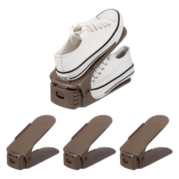 Uxcell Shoe Slot Organizer 4 Pcs, 9.8x3.5x7.1 Inch Shoe Stacker Double Layer 50% Space Saver for Storage Closet Rack Organization, Coffee