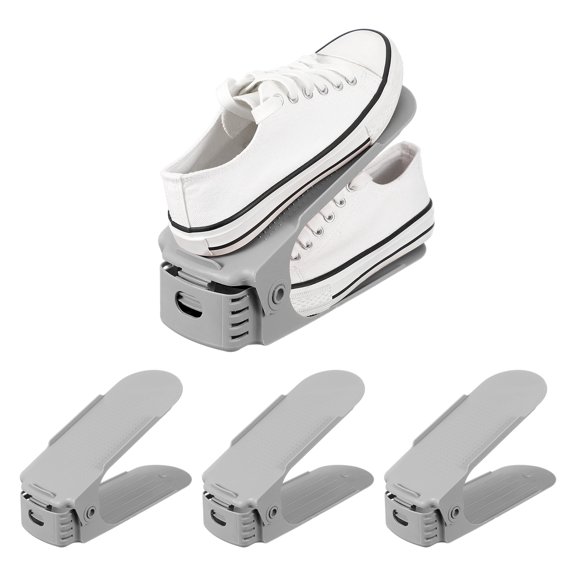 Uxcell Shoe Slot Organizer 4 Pcs, 9.8x3.5x7.1 Inch Shoe Stacker Double Layer 50% Space Saver for Storage Closet Rack Organization, Gray