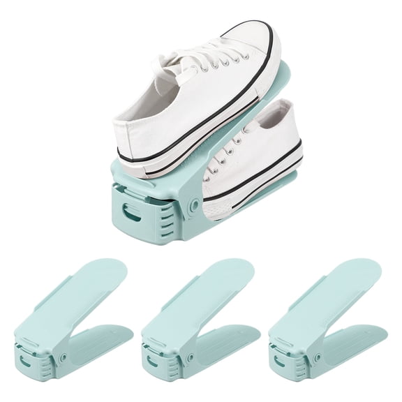 Uxcell Shoe Slot Organizer 4 Pcs, 9.8x3.5x7.1 Inch Shoe Stacker Double Layer 50% Space Saver for Storage Closet Rack Organization, Light Blue