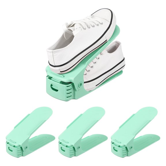 Uxcell Shoe Slot Organizer 4 Pcs, 9.8x3.5x7.1 Inch Shoe Stacker Double Layer 50% Space Saver for Storage Closet Rack Organization, Light Green