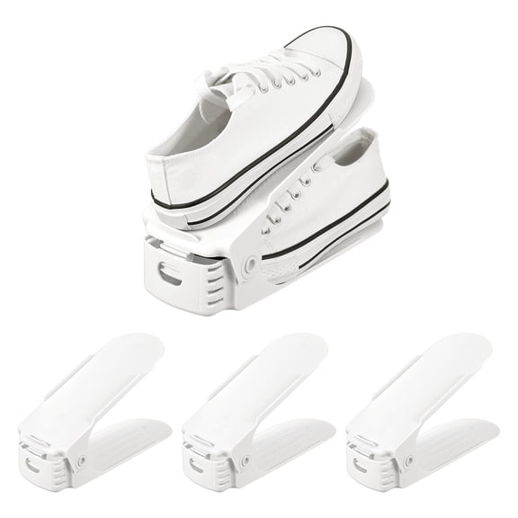 Uxcell Shoe Slot Organizer 4 Pcs, 9.8x3.5x7.1 Inch Shoe Stacker Double Layer 50% Space Saver for Storage Closet Rack Organization, White