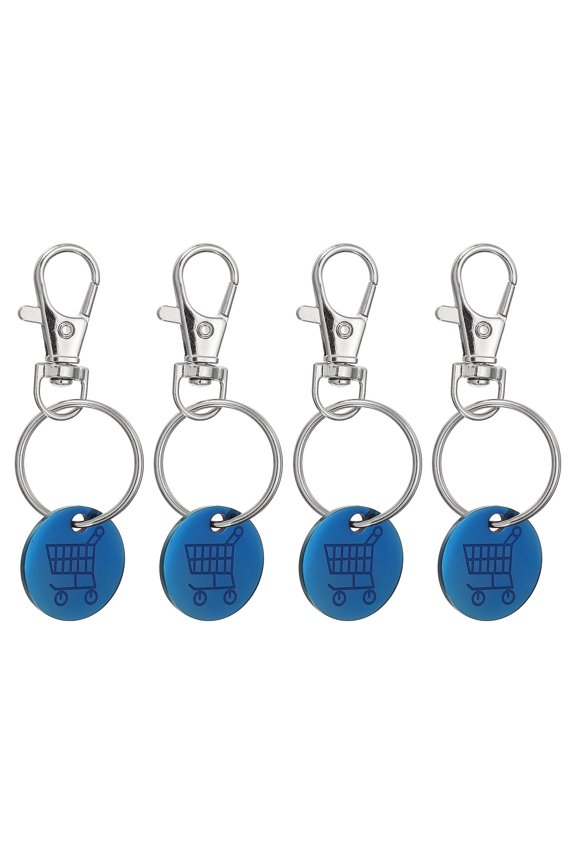 Shopping Trolley Token Key Ring, 4Pcs Grocery Cart Remover Coin Keychain, Blue