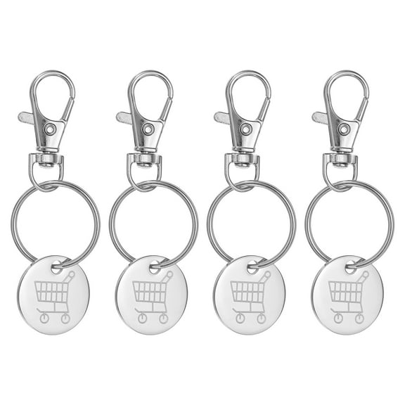 Uxcell Shopping Trolley Token Key Ring, 4Pcs Grocery Cart Remover Coin Keychain, Silver Tone