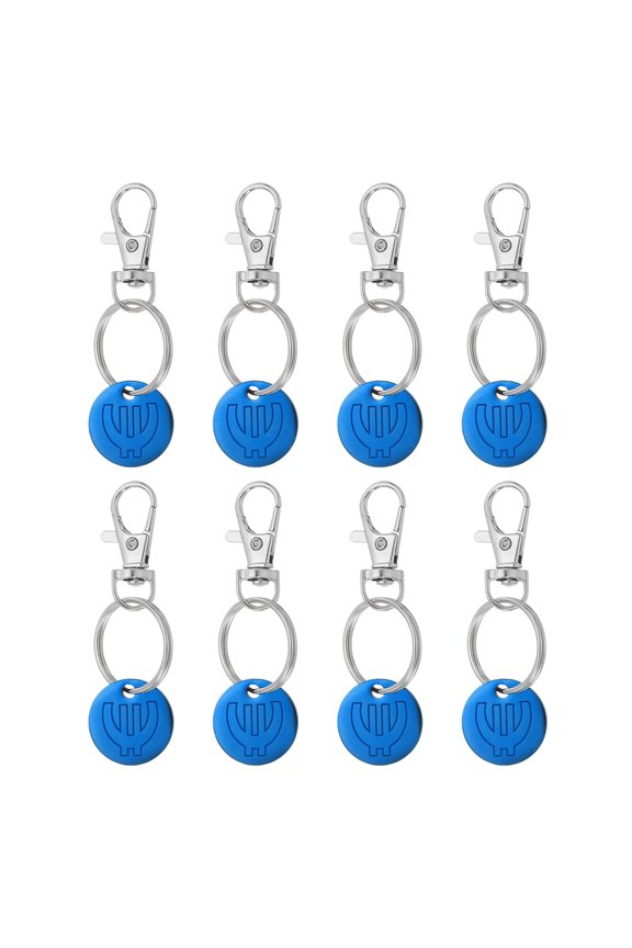 Shopping Trolley Token Key Ring, 8 Pcs Grocery Cart Remover Coin Keychains, Blue