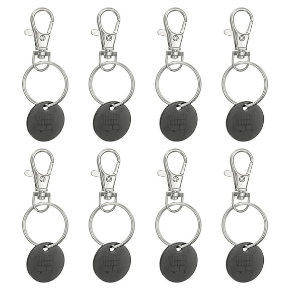 Uxcell Shopping Trolley Token Key Ring, 8Pcs Grocery Cart Remover Coin Keychain, Black