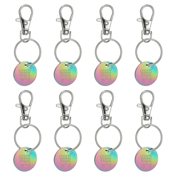 Uxcell Shopping Trolley Token Key Ring, 8Pcs Grocery Cart Remover Coin Keychain, Dazzling Colors