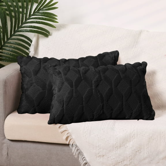 REGALWOVEN Short Plush Decorative Throw Pillow Covers Set of 2 for Living Room Black 18" x 18"