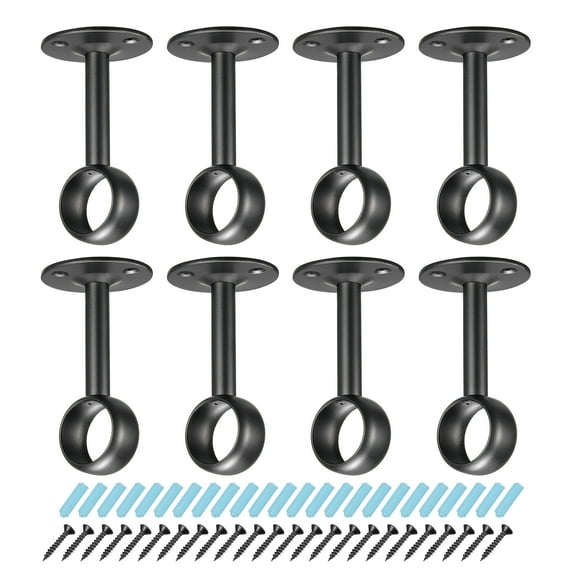 Uxcell Shower Curtain Rod Closet Holders with Screws, 1'' Stainless Steel Wardrobe Pipe Lever Bracket, Black 8 Pack