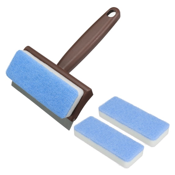 Uxcell Shower Squeegee Cleaning Kit with Sponge & 2 Extra Replacement Head Brown Handle