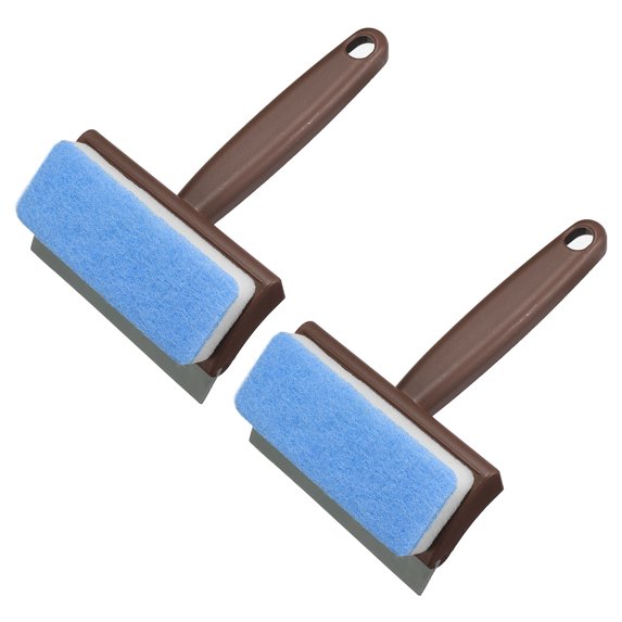 Uxcell Shower Squeegee Cleaning Tool with 2 in 1 Rubber & Sponge Head Brown Handle, 2 Pack