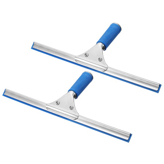 Uxcell Shower Window Squeegee Stainless Steel All Purpose Cleaning Tool 13.78 Inch Blue, 2 Pack