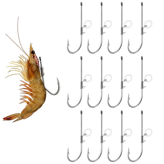 Uxcell Shrimp Hooks, High Carbon Steel Barbed Bait Holder Fishing Hook, Offset for Bass Catfish Salmon, 12Pcs & 4/0# & Silver - Fitting For(Saltwater/Freshwater Fishing)