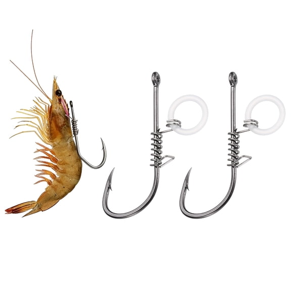 Uxcell Shrimp Hooks, High Carbon Steel Barbed Bait Holder Fishing Hook, Offset for Bass Catfish Salmon, 2Pcs & 1/0# & Silver - Fitting For(Saltwater/Freshwater Fishing)
