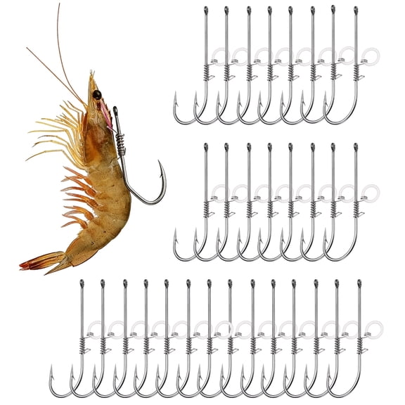 Uxcell Shrimp Hooks, High Carbon Steel Barbed Bait Holder Fishing Hook, Offset for Bass Catfish Salmon, 30Pcs & 4/0# & Silver - Fitting For(Saltwater/Freshwater Fishing)