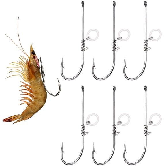 Uxcell Shrimp Hooks, High Carbon Steel Barbed Bait Holder Fishing Hook, Offset for Bass Catfish Salmon, 6Pcs & 4/0# & Silver - Fitting For(Saltwater/Freshwater Fishing)