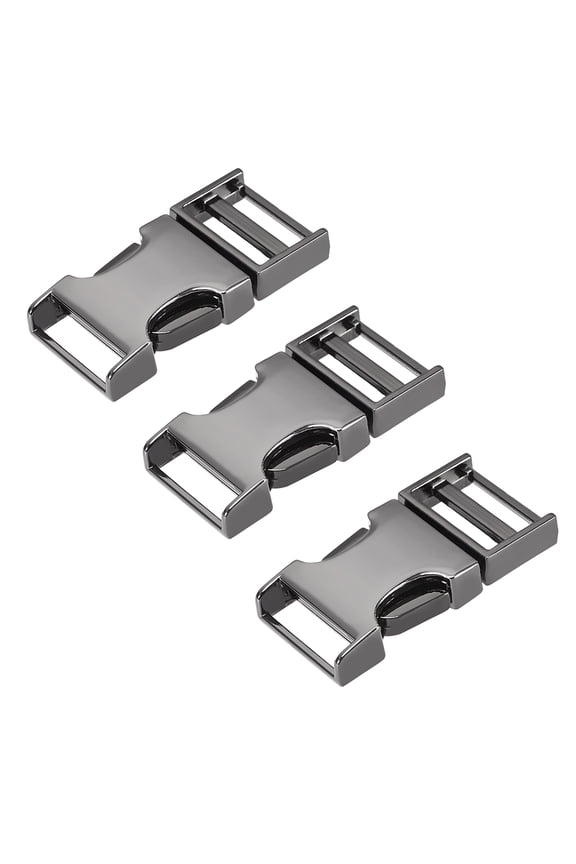Side Release Buckle, 1.2-inch Zinc Alloy Adjustable Buckle Silver Tone 3Pcs Black 45mmx22mm