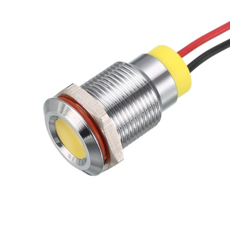 Uxcell Signal Indicator Light AC/DC 12V 12mm/0.47'' Yellow LED Metal Shell