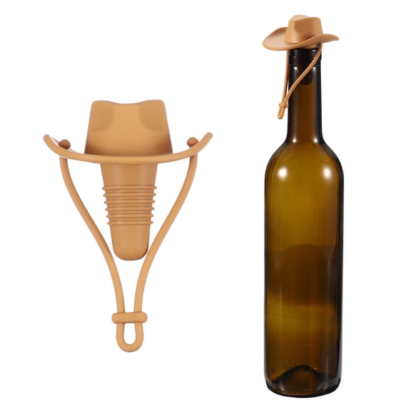 Uxcell Silicone Cowboy Hat Wine Stopper, Reusable Fun Wine Stoppers Airtight Leak-proof Bottle Plug Novelty Beer Beverage Glass Bottle Stopper for Bar Holiday Party, Light Brown