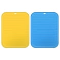 thumbnail image 1 of Uxcell Silicone Dish Drying Mat Set, 2 Pcs 12" x 9" Reusable Drain Pad for Kitchen Counter, Drawer - Yellow Blue, 1 of 5