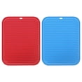 thumbnail image 1 of Uxcell Silicone Dish Drying Mat Set, 2 Pcs 12" x 9" Reusable Sink Drain Pad for Kitchen Counter, Drawer - Red Blue, 1 of 5