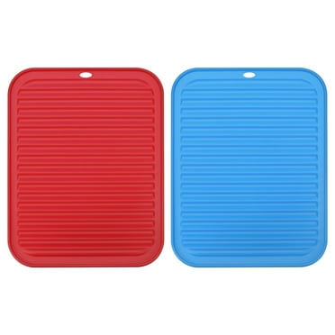 Uxcell Silicone Dish Drying Mat Set, 2 Pcs 12" x 9" Reusable Sink Drain Pad for Kitchen Counter, Drawer - Red Blue