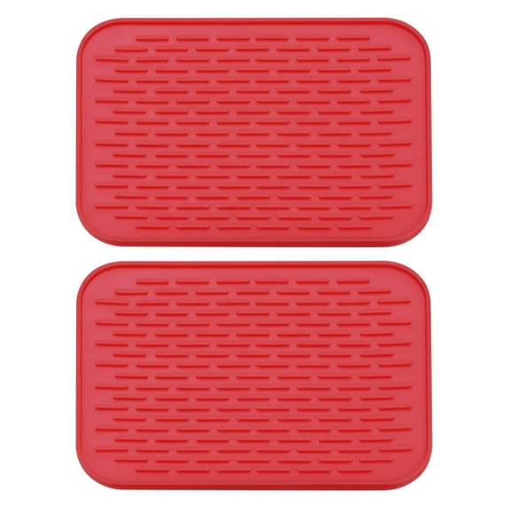 Uxcell Silicone Dish Drying Mat Set, 2 Pcs 8.5" x 6" Under Sink Drain Pad Heat Resistant Suitable for Kitchen - Red