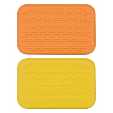 Uxcell Silicone Dish Drying Mat Set, 2 Pcs 8.5" x 6" Under Sink Drain Pad for Kitchen - Orange Yellow