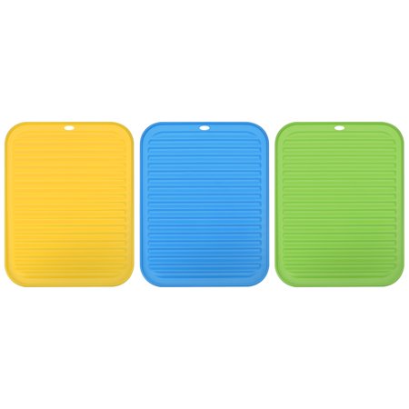 Uxcell Silicone Dish Drying Mat Set, 3 Pcs 12" x 9" Drain Pad Suitable for Kitchen Counter, Drawer - Yellow Blue Green
