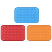 Uxcell Silicone Dish Drying Mat Set, 3 Pcs 8.5" x 6" Under Drain Pad Suitable for Kitchen - Orange Red Blue