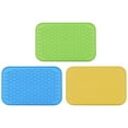 thumbnail image 1 of Uxcell Silicone Dish Drying Mat Set, 3 Pcs 8.5" x 6" Under Sink Drain Pad Heat Resistant for Kitchen - Yellow Blue Green, 1 of 5