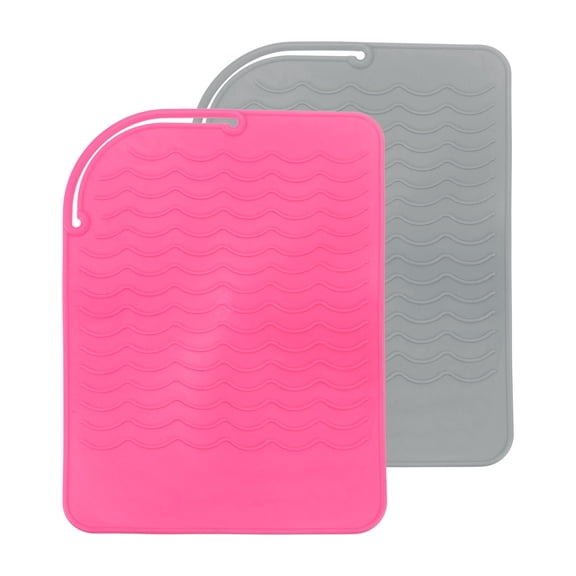 Uxcell Silicone Iron Hair Curling Pad Set, Multipurpose Iron Hot Resistant Mat Hair Curling Plate, Pink/Grey