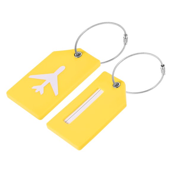 Uxcell Silicone Luggage Tags Travel Identifier Card Holder Labels 3.54"x1.97" 2 Pcs Yellow