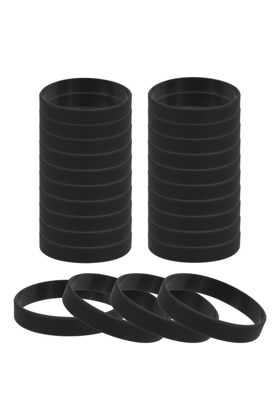 Silicone Rubber Stretch Bracelets 24 Pcs Solid Color Wristbands Blank Rubber Bands for Men Women, Black