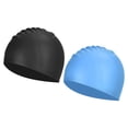 thumbnail image 1 of Uxcell Silicone Swim Cap, Waterproof Swimming Hat Non-Slip Adult Swim Caps for Women and Men, Black & Lake Blue 2 Pcs, 1 of 6