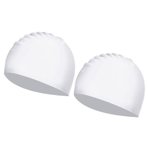 Uxcell Silicone Swim Cap, Waterproof Swimming Hat Non-Slip Adult Swim Caps for Women and Men, White 2 Pcs