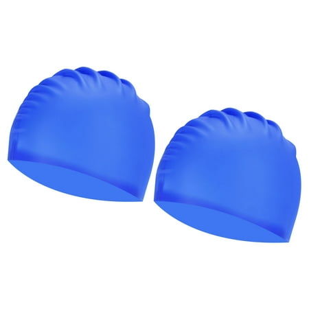 Uxcell Silicone Swim Caps Unisex NonSlip Pool Caps Waterproof Elastic Swimming Hats Blue 2 Pack