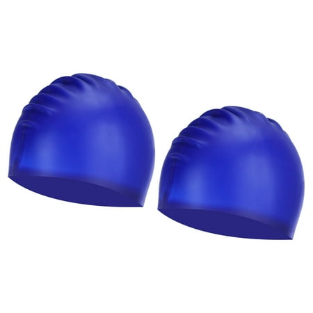 Uxcell Silicone Swim Caps Unisex NonSlip Pool Caps Waterproof Elastic Swimming Hats Dark Blue 2 Pack