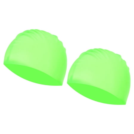 Uxcell Silicone Swim Caps Unisex NonSlip Pool Caps Waterproof Elastic Swimming Hats Fluorescent Green 2 Pack