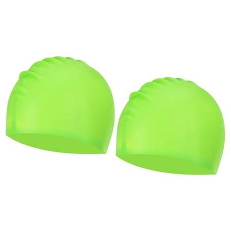 Uxcell Silicone Swim Caps Unisex NonSlip Pool Caps Waterproof Elastic Swimming Hats Green 2 Pack
