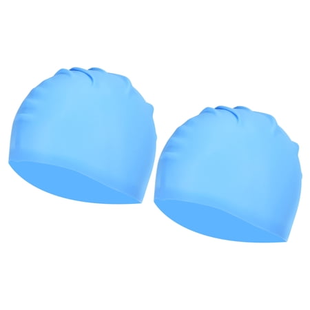 Uxcell Silicone Swim Caps Unisex NonSlip Pool Caps Waterproof Elastic Swimming Hats Light Blue 2 Pack