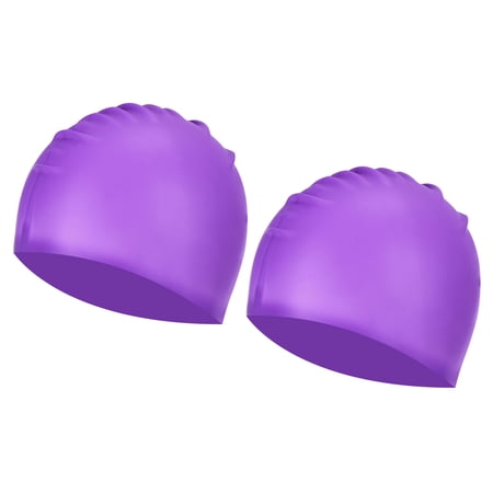 Uxcell Silicone Swim Caps Unisex NonSlip Pool Caps Waterproof Elastic Swimming Hats Purple 2 Pack