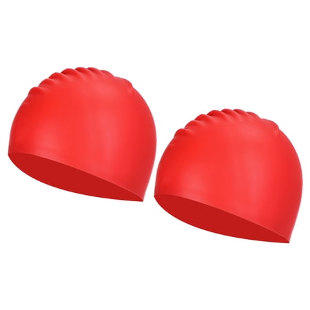 Uxcell Silicone Swim Caps Unisex NonSlip Pool Caps Waterproof Elastic Swimming Hats Red 2 Pack