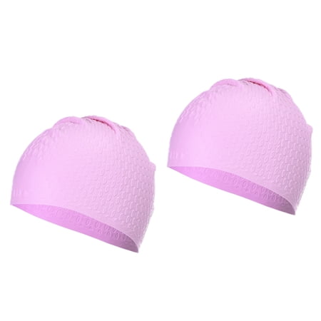 Uxcell Silicone Swim Caps Unisex Swimming Caps Bubble Textured Adult Swim Hats Light Purple 2 Pack