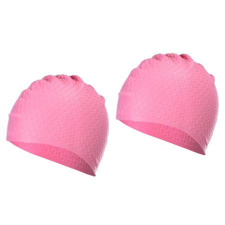 Uxcell Silicone Swim Caps Unisex Swimming Caps Bubble Textured Adult Swim Hats Pink 2 Pack